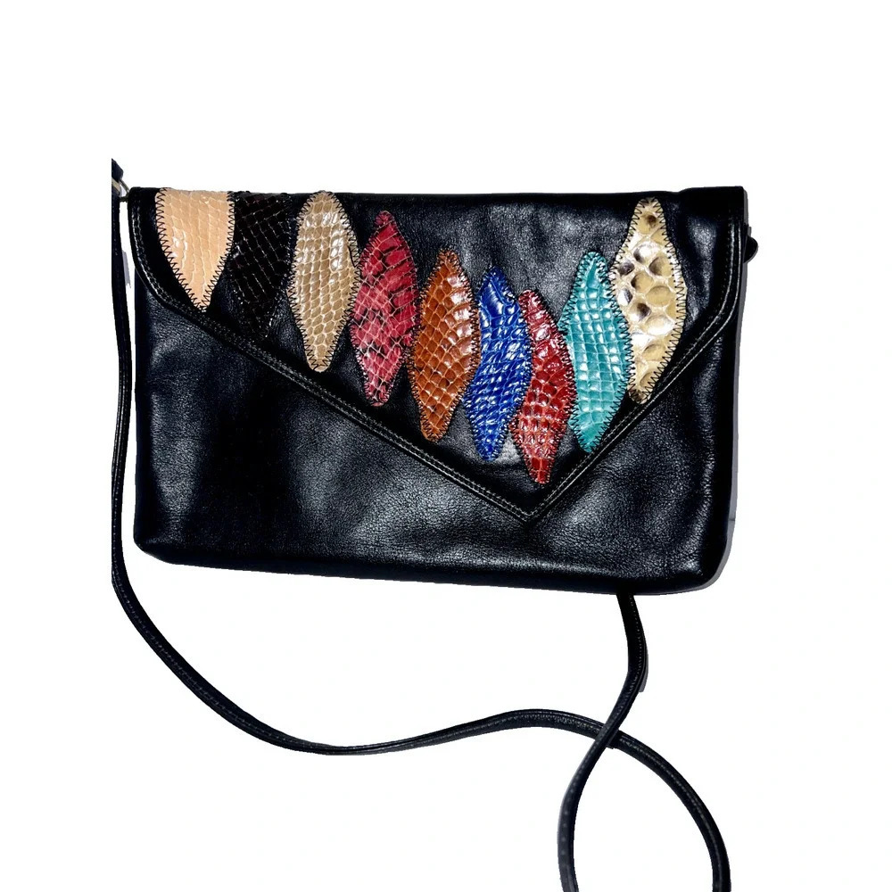 Women's Leather Purse with Snake Skin Patches Vintage